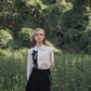 VALENTINA WHITE/BLACK FLOWER DETAILED BLOUSE
