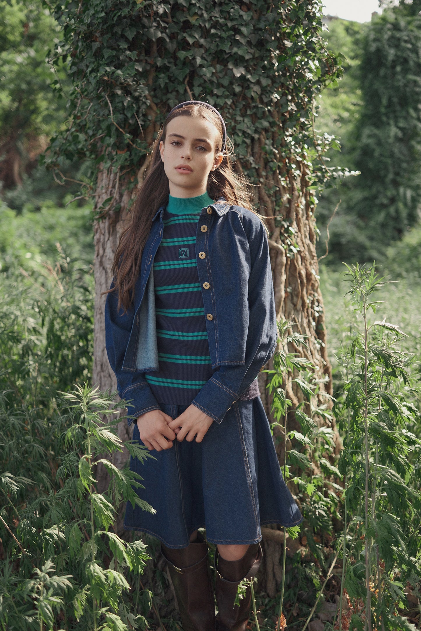 VALENTINA NAVY RIBBED KNIT STRIPE TURTLENECK