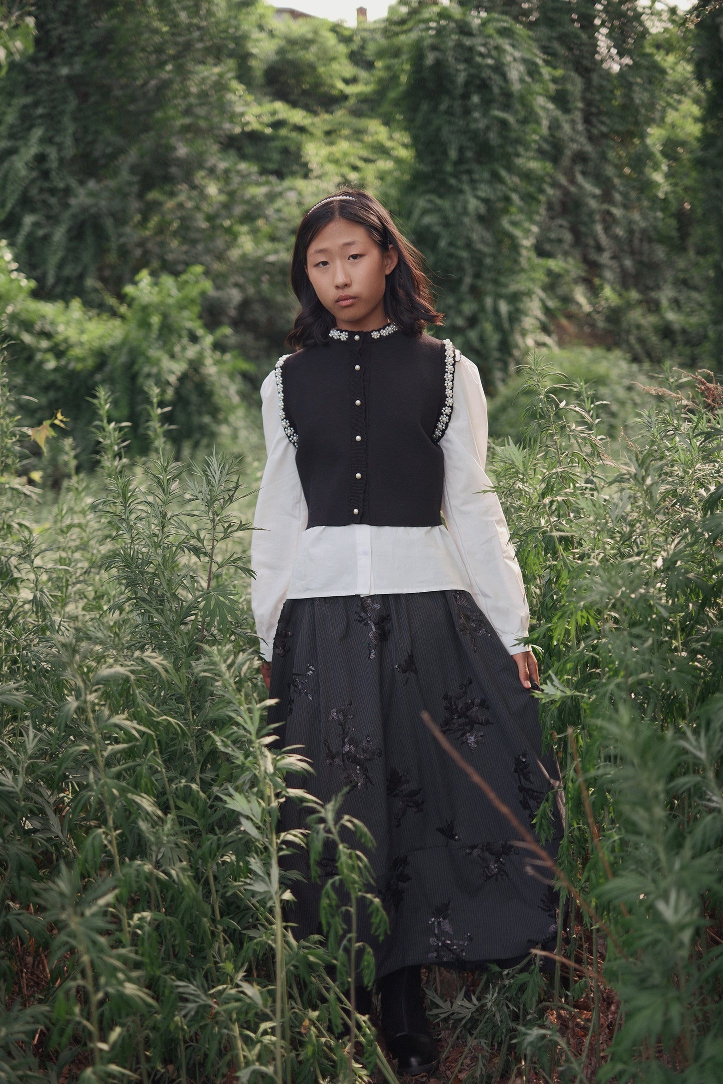 VALENTINA CHARCOAL PINSTRIPE SEQUIN SKIRT