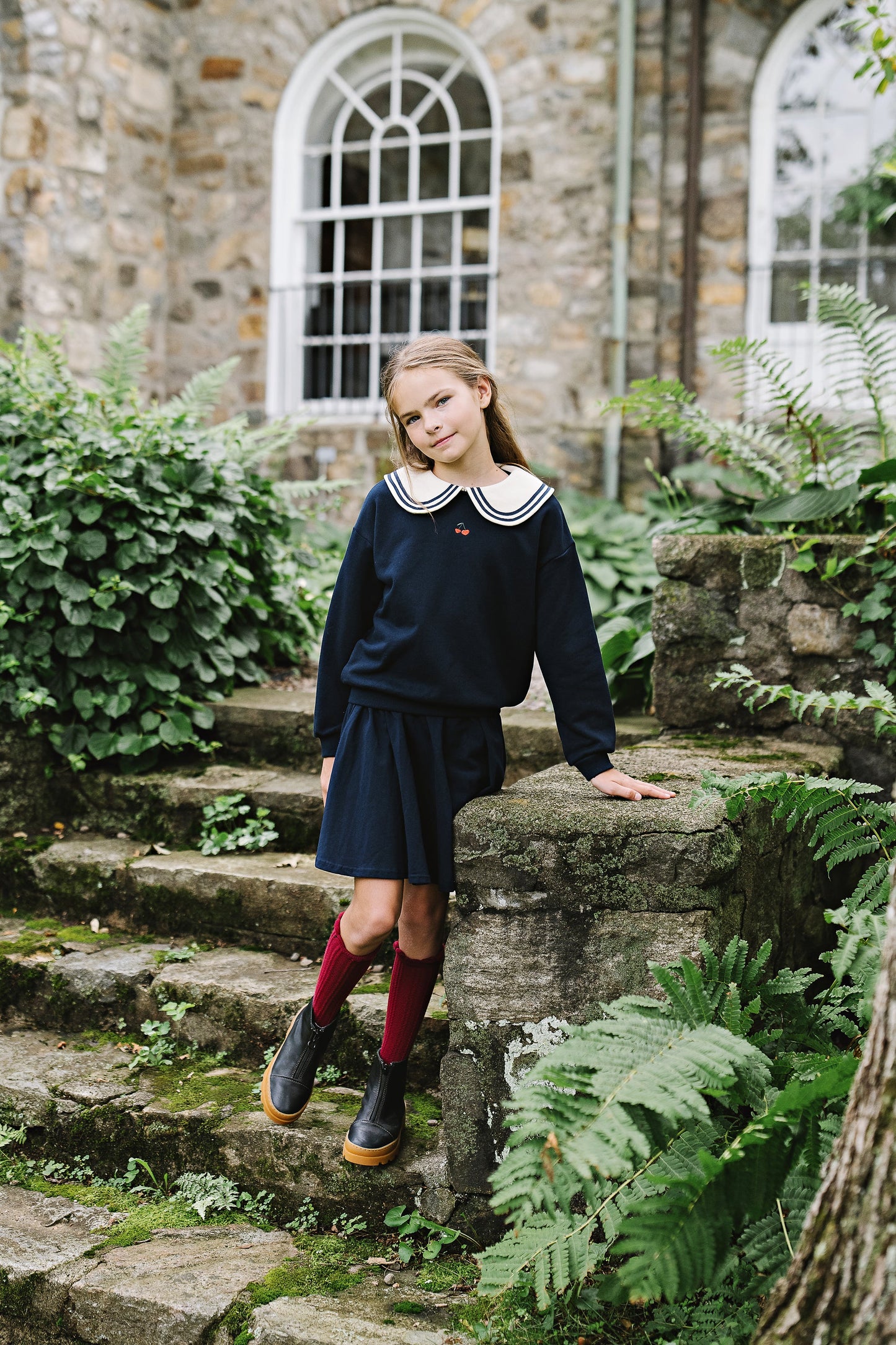 ANALOGIE NAVY EMBROIDERED CHERRY SWEATSHIRT