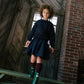 ANALOGIE NAVY/DENIM PRINT COLLAR RUFFLE SWEATSHIRT