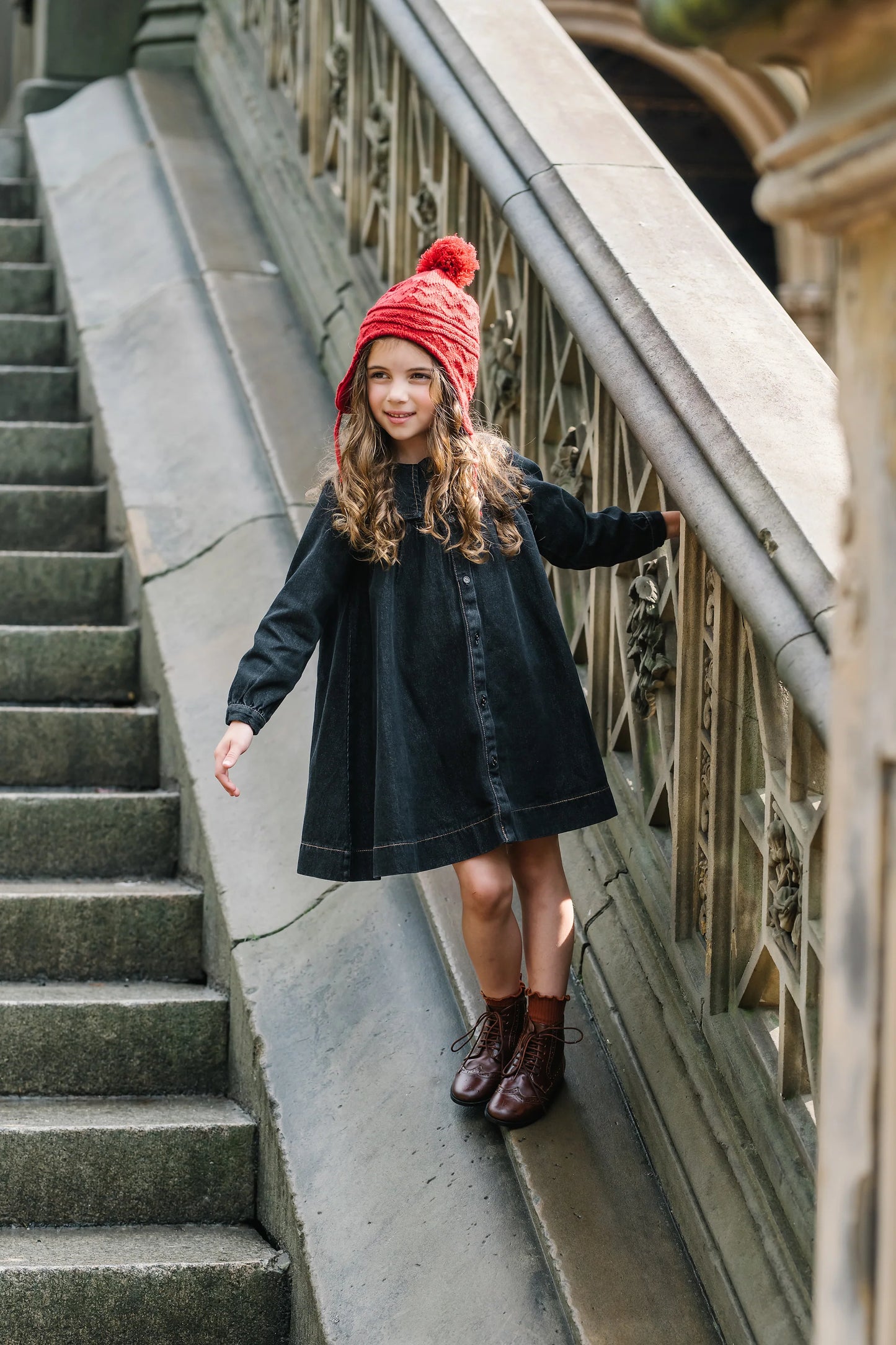 ANALOGIE BLACK DENIM PLEATED SAILOR DRESS