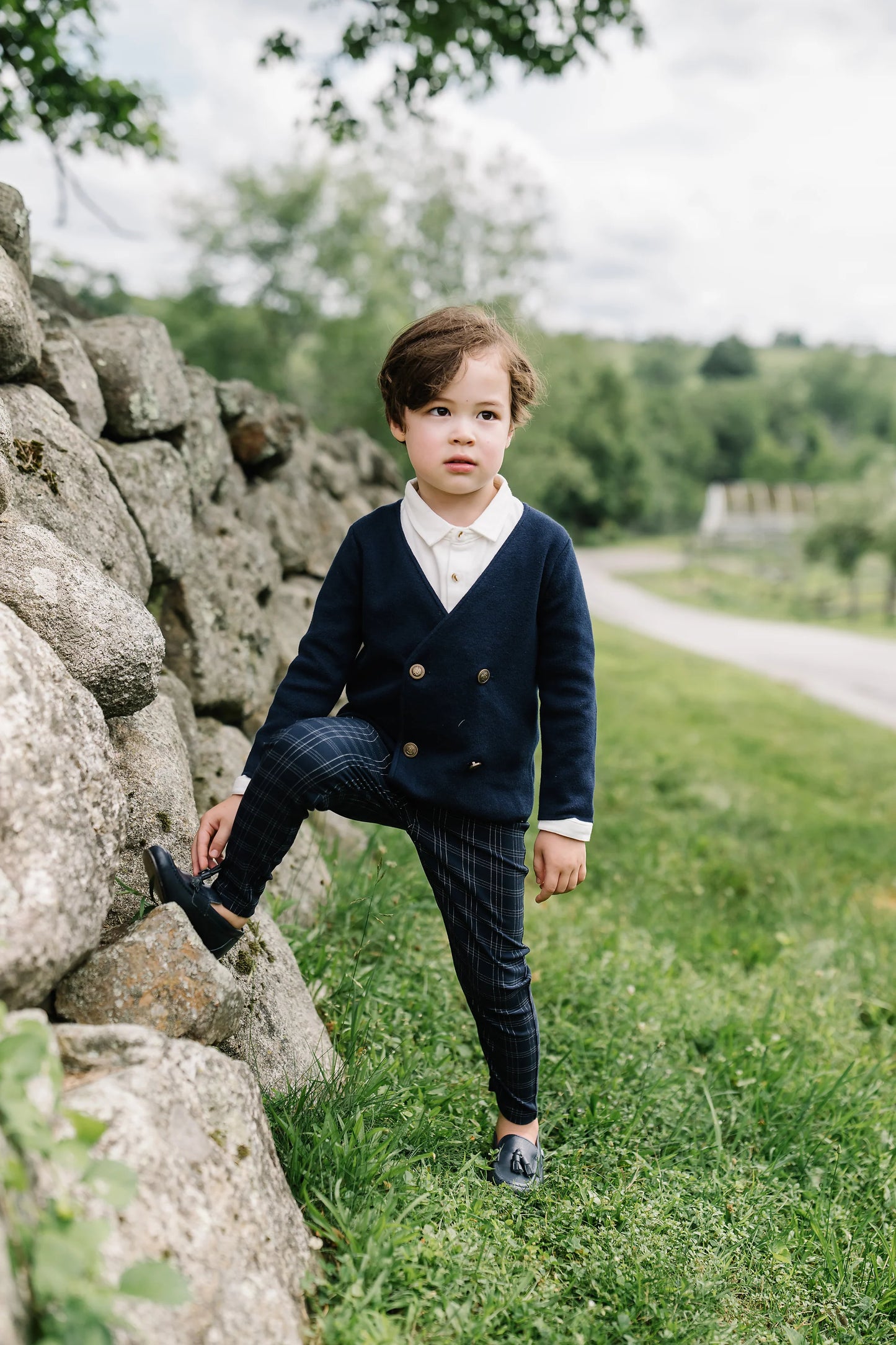 ANALOGIE NAVY DOUBLE BREASTED KNIT BLAZER