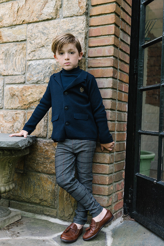 ANALOGIE GREY/BROWN HOUNDSTOOTH PLAID PANTS