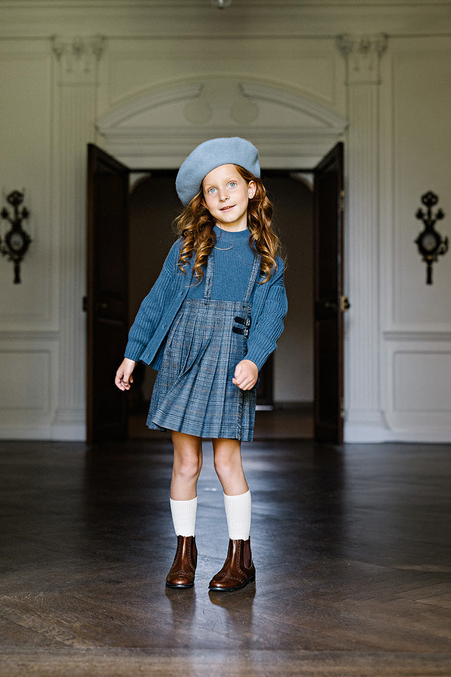 ANALOGIE VINTAGE BLUE/GREY PLAID BUCKLE SUSPENDER SKIRT