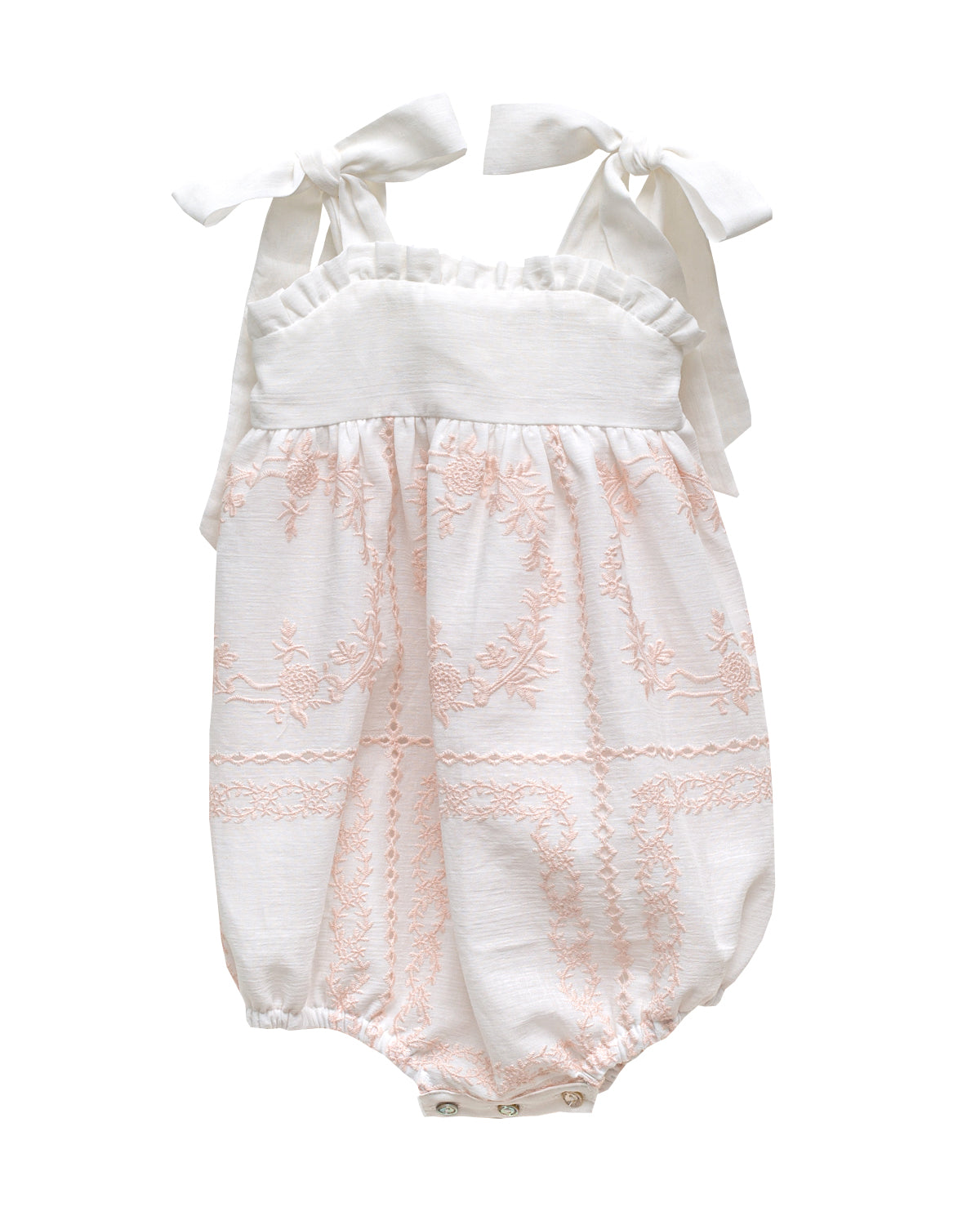 COSMOSOPHIE WHITE/PINK EMBROIDERED BOW ROMPER