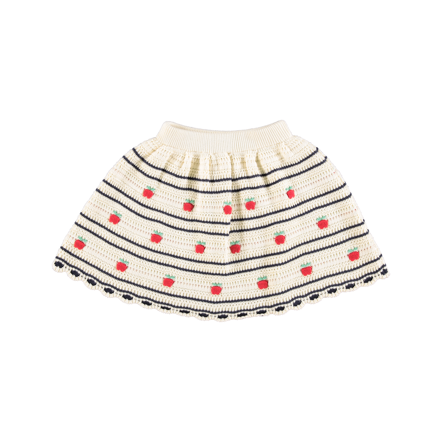 BEBE ORGANIC BEIGE/NAVY APPLE CROCHET KNIT SKIRT