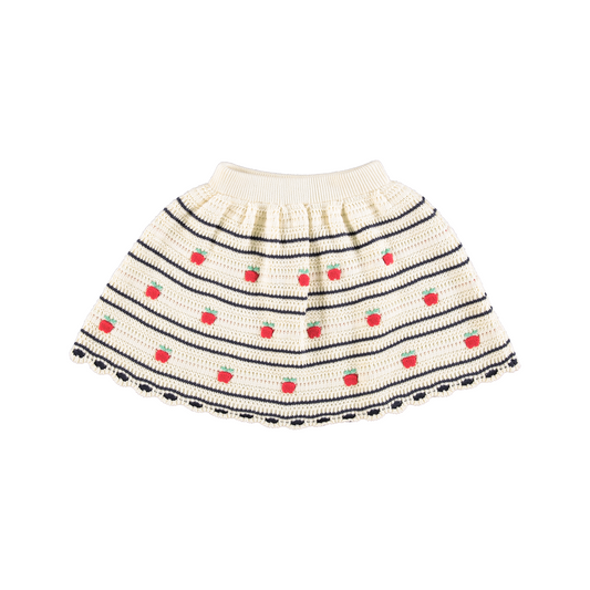 BEBE ORGANIC BEIGE/NAVY APPLE CROCHET KNIT SKIRT