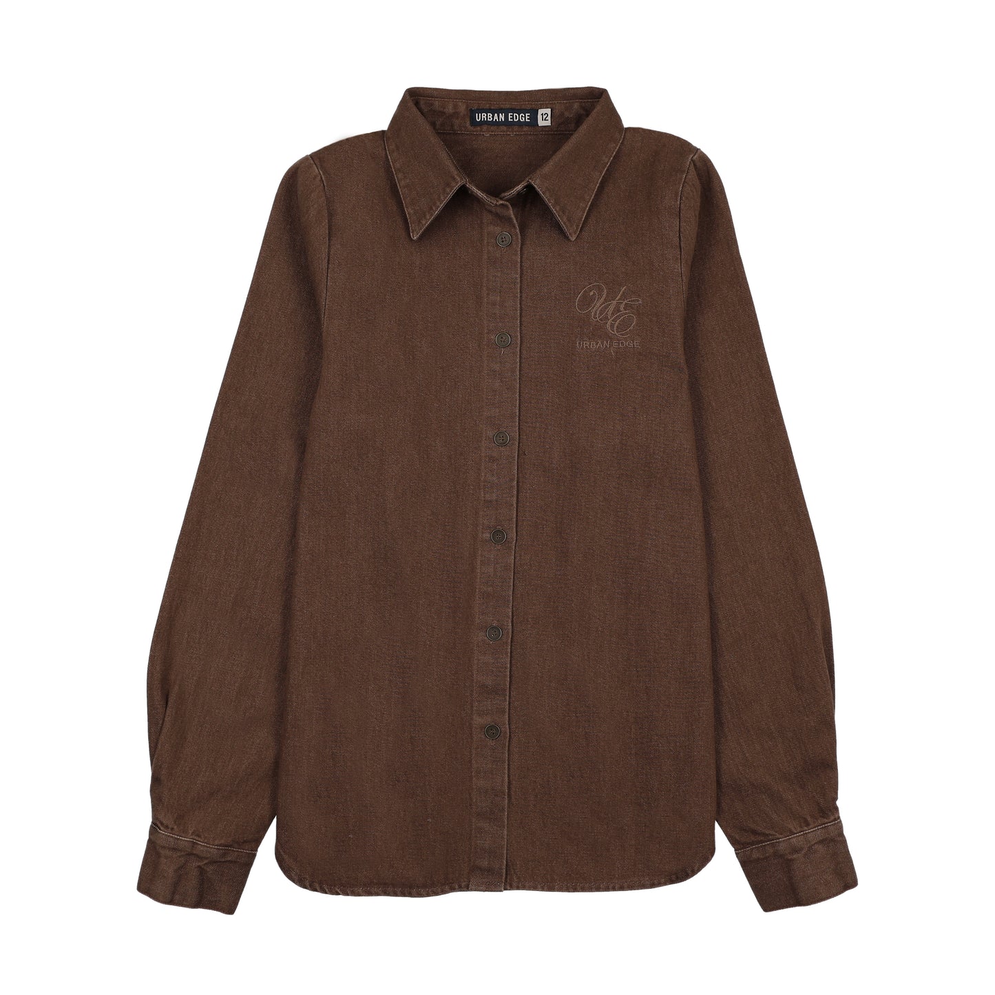 URBAN EDGE BROWN DENIM BUTTON DOWN SHIRT