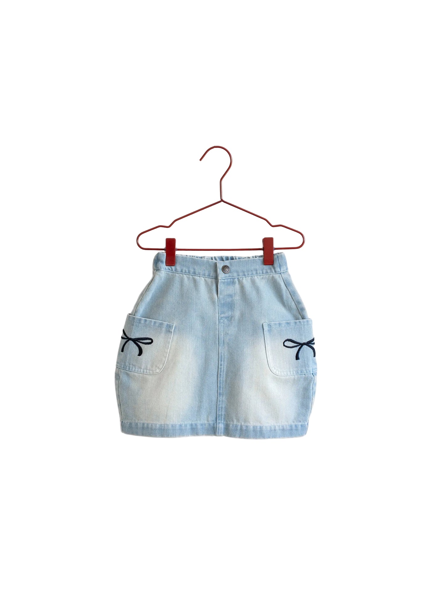 PLEASE MOM BLUE DENIM BOW BARREL SKIRT