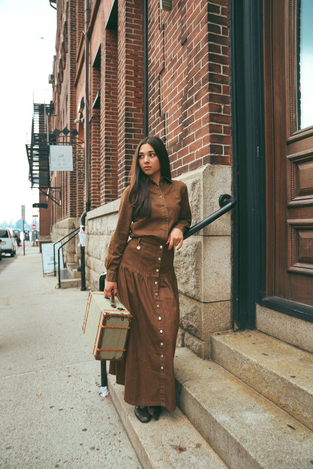 URBAN EDGE BROWN DENIM DROP WAIST SKIRT