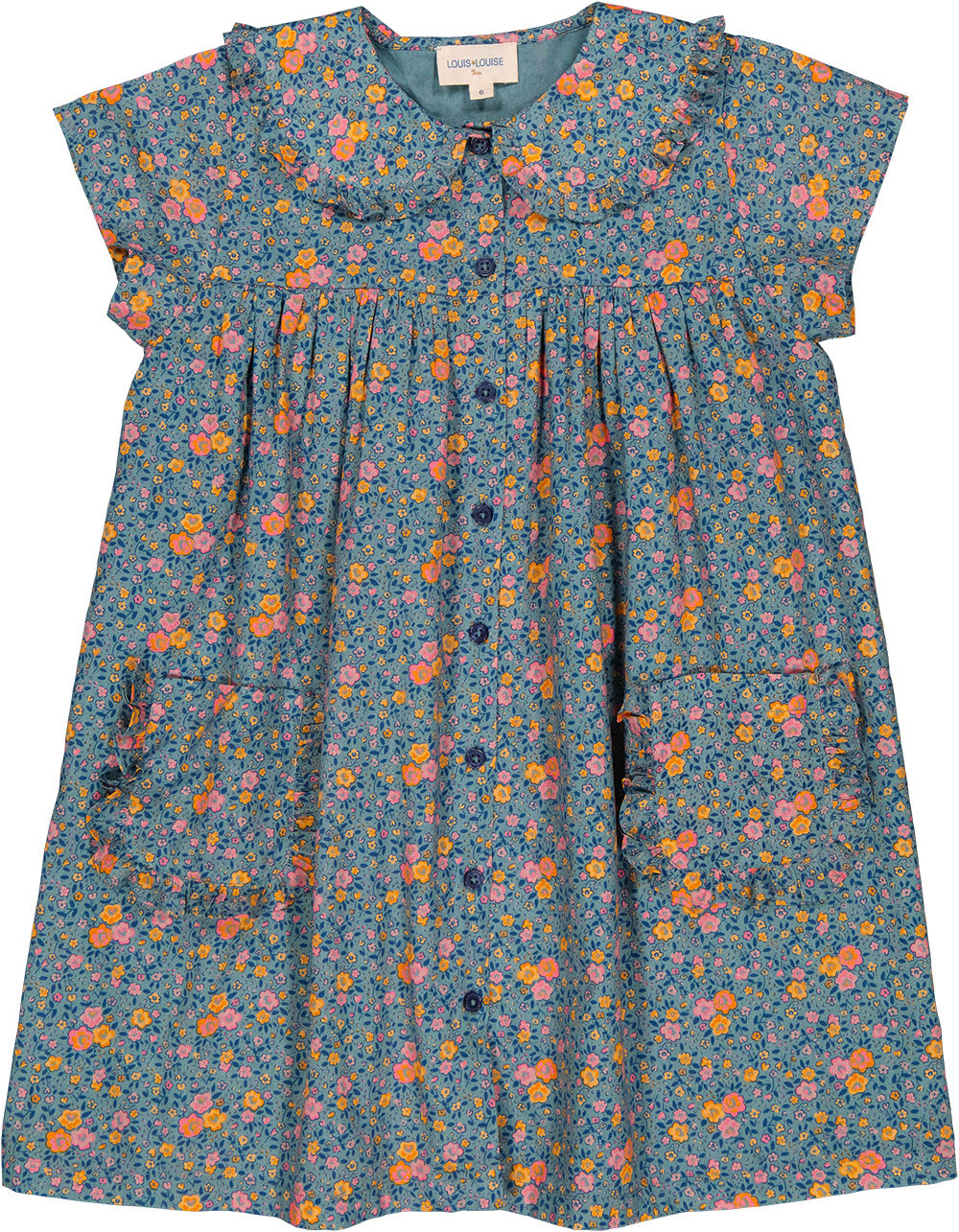 LOUIS LOUISE BLUE FLOWER RUFFLE TRIM DRESS [FINAL SALE]