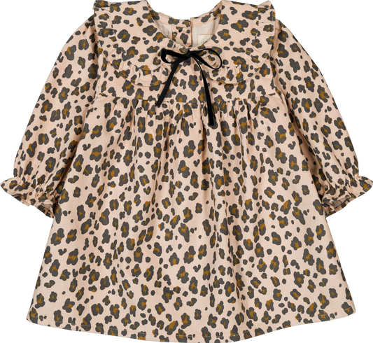 LOUIS LOUISE BEIGE LEOPARD CORDUROY COLLAR DRESS