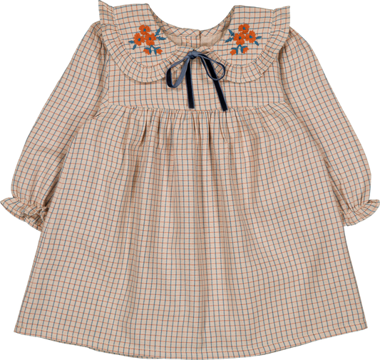 LOUIS LOUISE BEIGE TWILL CHECK COLLAR DRESS