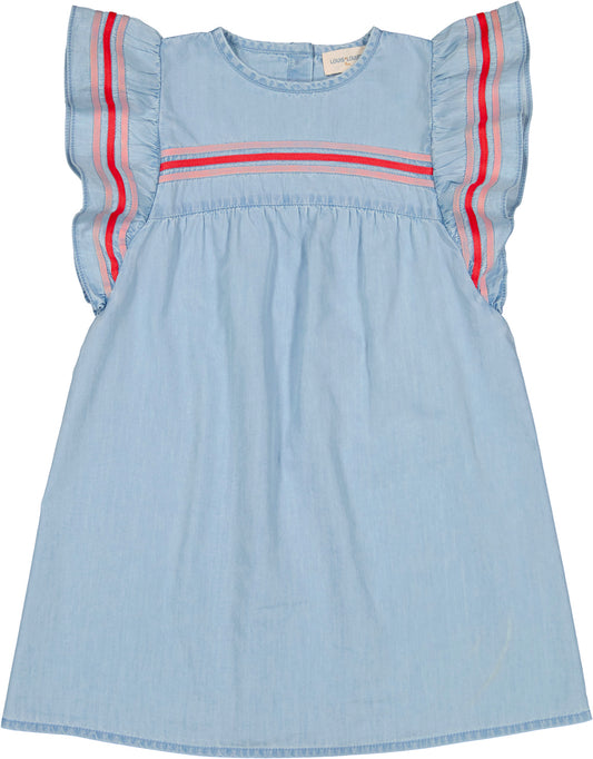 LOUIS LOUISE DENIM RUFFLE TRIM DRESS