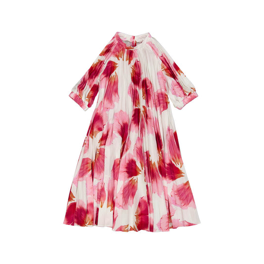 CHRISTINA ROHDE RED/PINK PETAL PLEAT DRESS