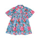 CHRISTINA ROHDE BLUE/PINK FLORAL FLUTTER SLEEVE DRESS [FINAL SALE]