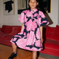 CHRISTINA ROHDE BLACK/MAGENTA PUFF SLEEVE COLLAR DRESS