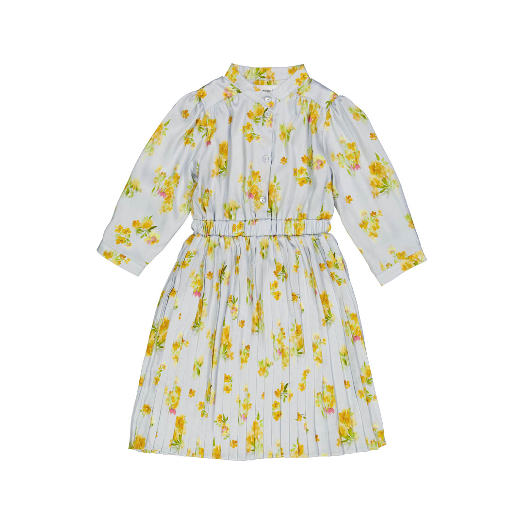 CHRISTINA ROHDE DUSTY BLUE/YELLOW FLORAL WAISTED DRESS