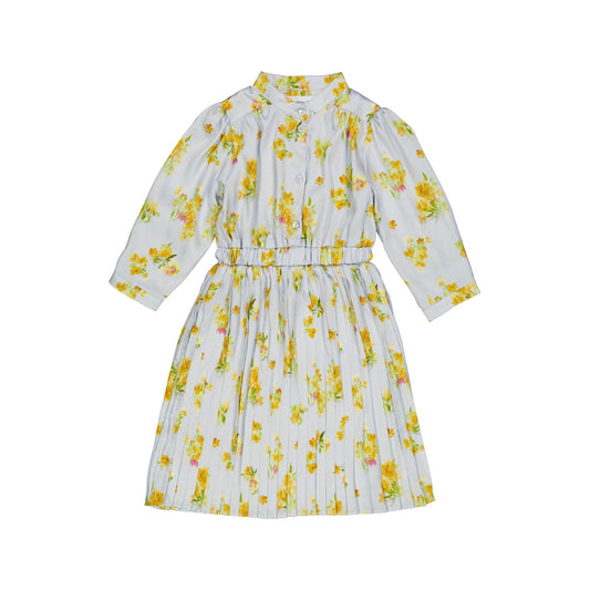 CHRISTINA ROHDE DUSTY BLUE/YELLOW FLORAL WAISTED DRESS