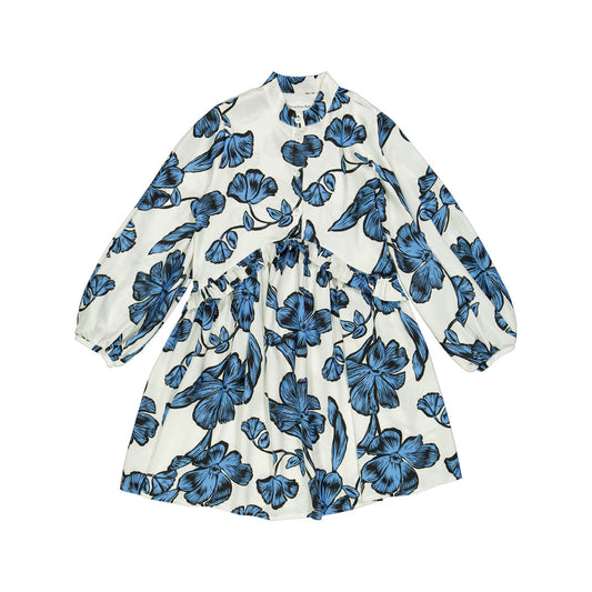 CHRISTINA ROHDE WHITE/BLUE FLOWER PRINT DRESS