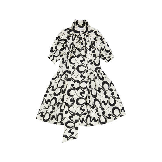 OLIVIA ROHDE BLACK/WHITE PATTERN TIE DRESS