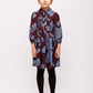 OLIVIA ROHDE BLACK/DUSTY BLUE ALLOVER PRINT COLLARED DRESS