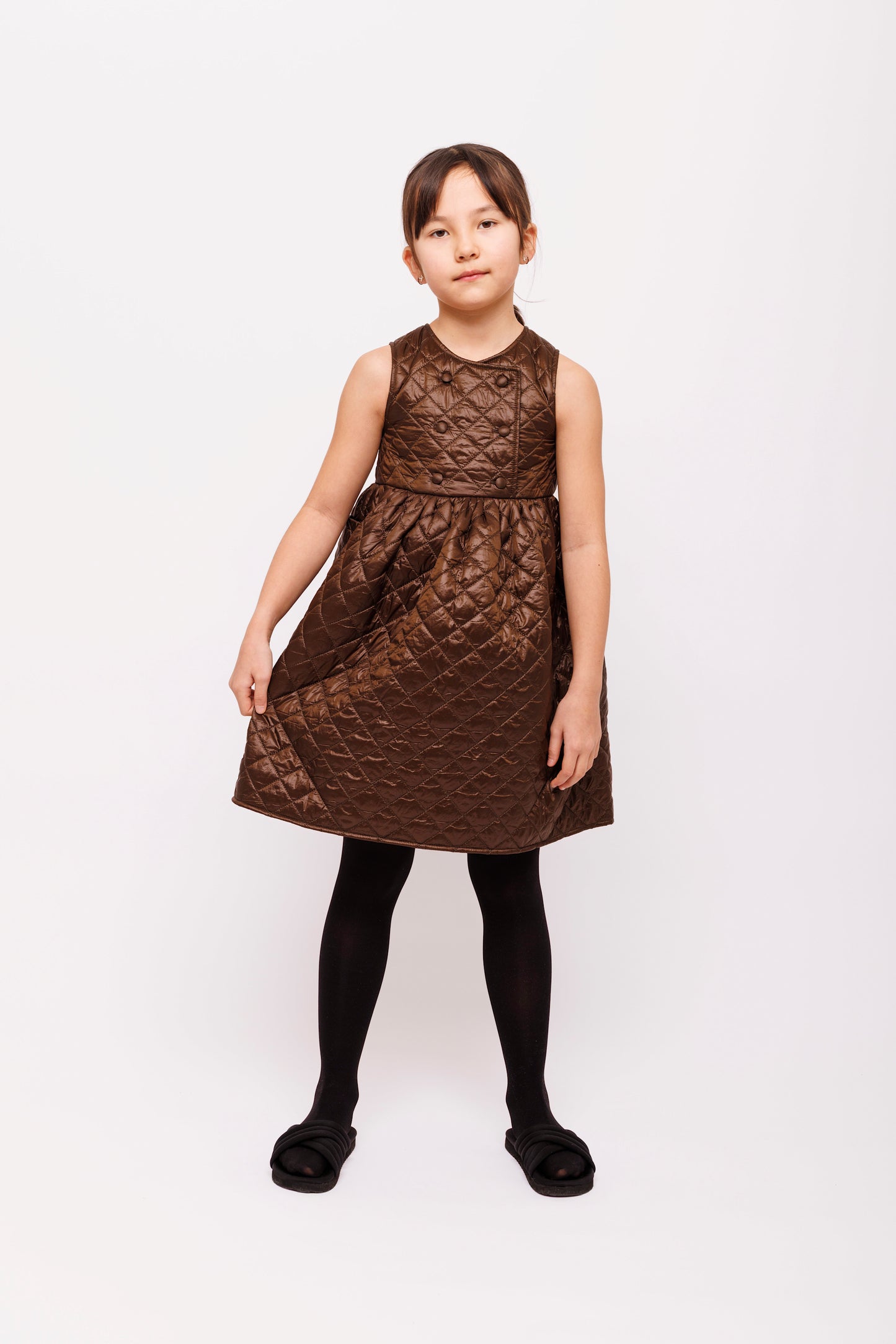 OLIVIA ROHDE COFFEE DOUBLE BREASTED QUILTED DRESS