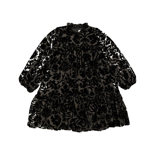 OLIVIA ROHDE BLACK VELVET FLORAL RUFFLE COLLAR DRESS [FINAL SALE]