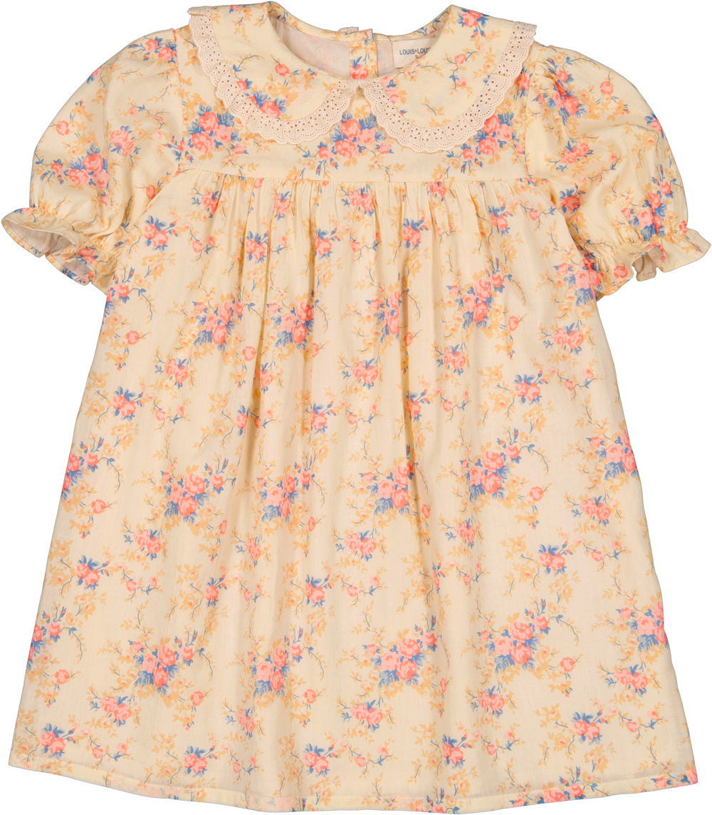 LOUIS LOUISE PEACH/PINK FLORAL COLLAR MIDI DRESS