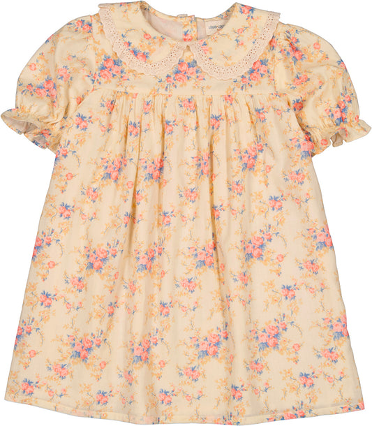 LOUIS LOUISE PEACH/PINK FLORAL COLLAR MIDI DRESS