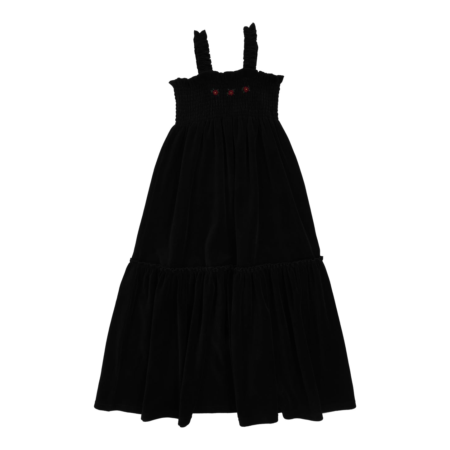 LIL LEGS BLACK VELOUR SMOCKED MAXI DRESS
