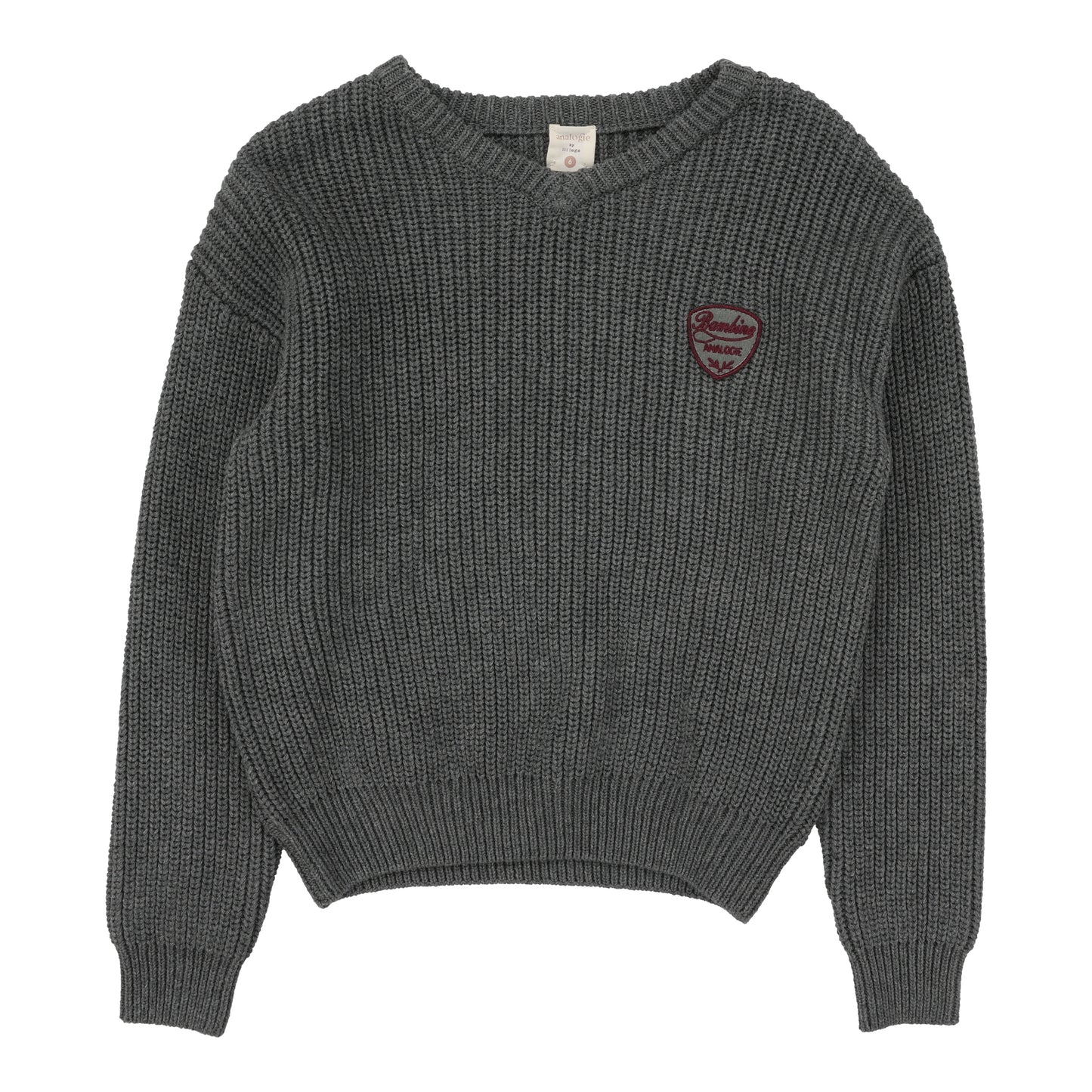 ANALOGIE MID GREY KNIT VNECK SWEATER
