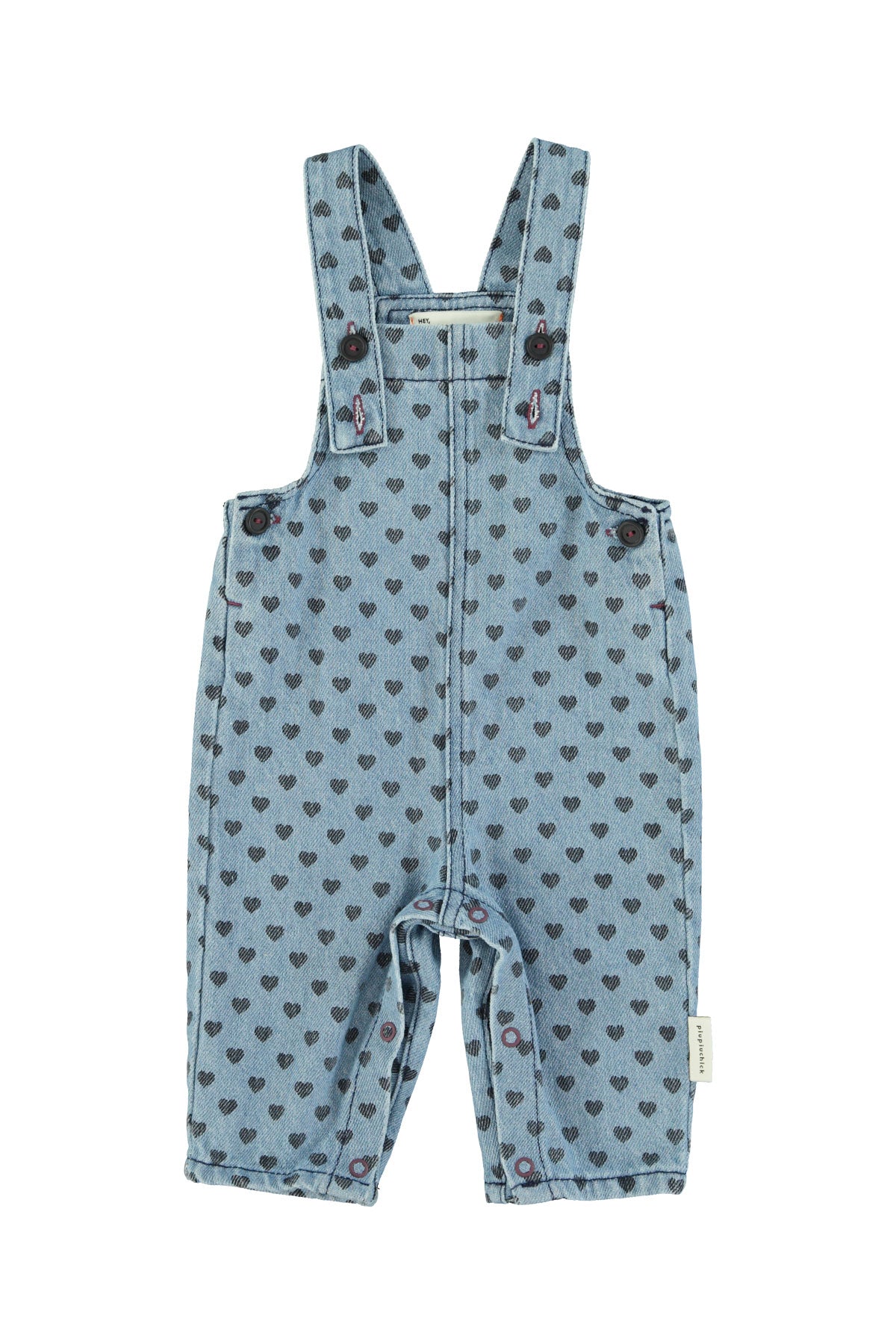 PIUPIUCHICK BLUE DENIM HEART PRINT OVERALLS