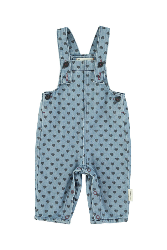 PIUPIUCHICK BLUE DENIM HEART PRINT OVERALLS