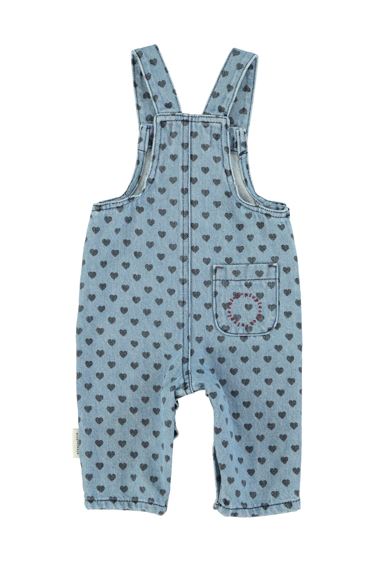 PIUPIUCHICK BLUE DENIM HEART PRINT OVERALLS