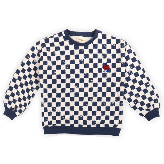 WANDER & WONDER NAVY/CREAM CHECKED SWEATSHIRT