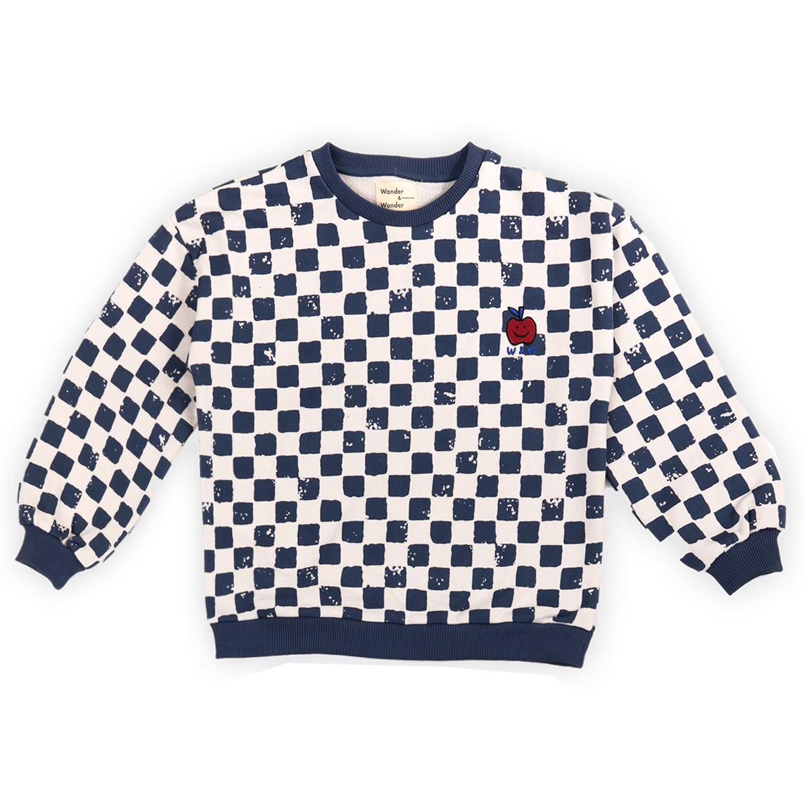 WANDER & WONDER NAVY/CREAM CHECKED SWEATSHIRT