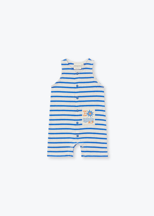 ARSENE & LES PIPELETTES BLUE/CREAM STRIPED ROMPER