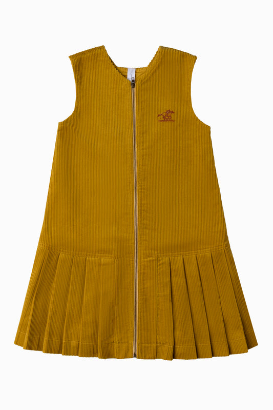 COTTIER MUSTARD CORDUROY DROP WAIST PLEAT JUMPER