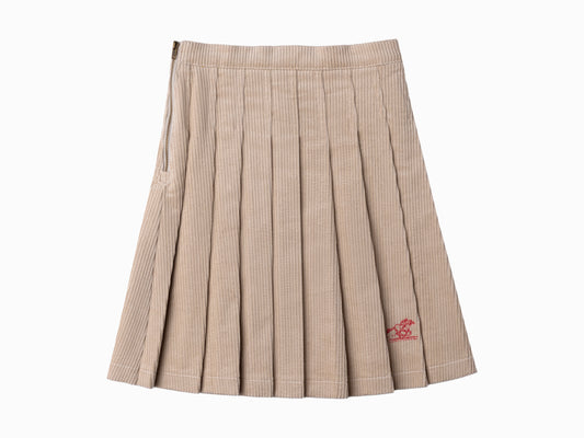 COTTIER OATMEAL CORDUROY PLEAT SKIRT