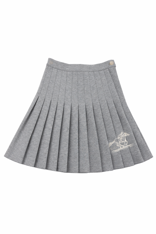COTTIER HEATHER GREY DROP WAIST PLEAT SKIRT