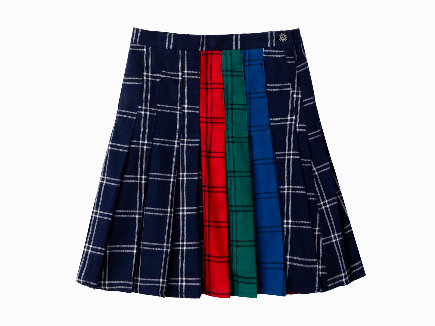 COTTIER NAVY PLAID COLORBLOCK PLEATED SKIRT