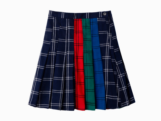COTTIER NAVY PLAID COLORBLOCK PLEATED SKIRT