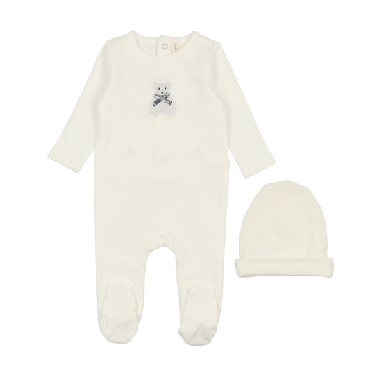 LILETTE WHITE BEAR EMBROIDERED FOOTIE SET
