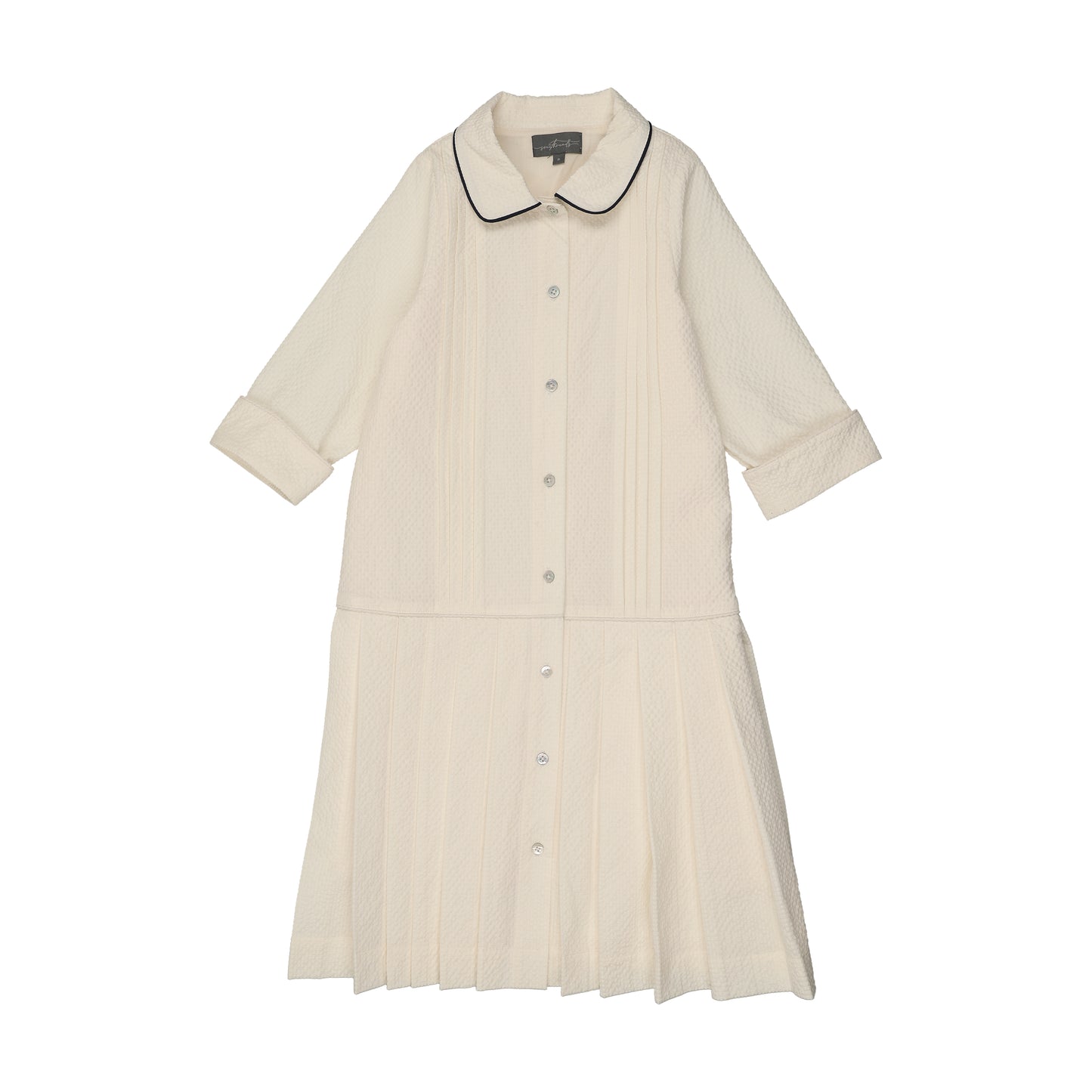 SWEET THREADS IVORY/NAVY PIPED COLLAR DRESS
