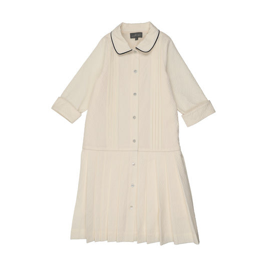 SWEET THREADS IVORY/NAVY PIPED COLLAR DRESS