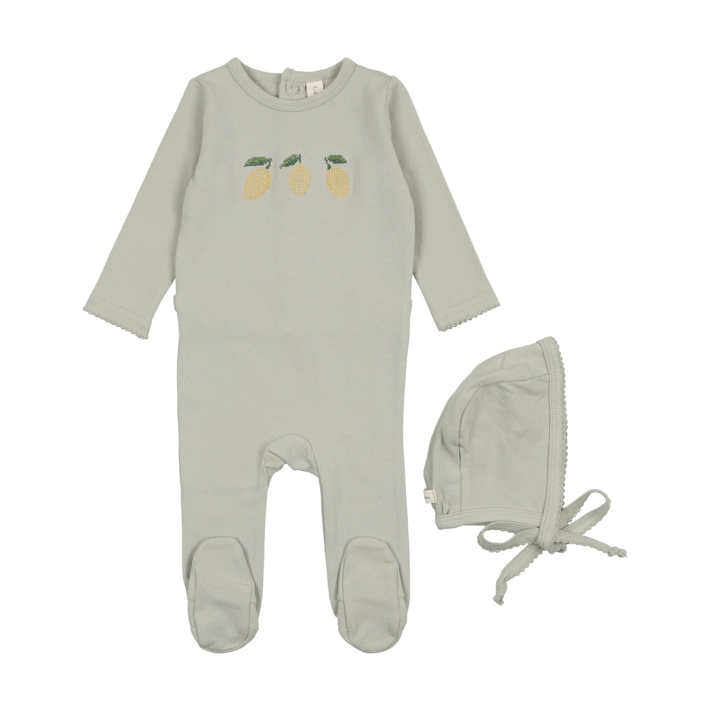 LILETTE MINT/LEMON EMBROIDERED FRUIT FOOTIE SET