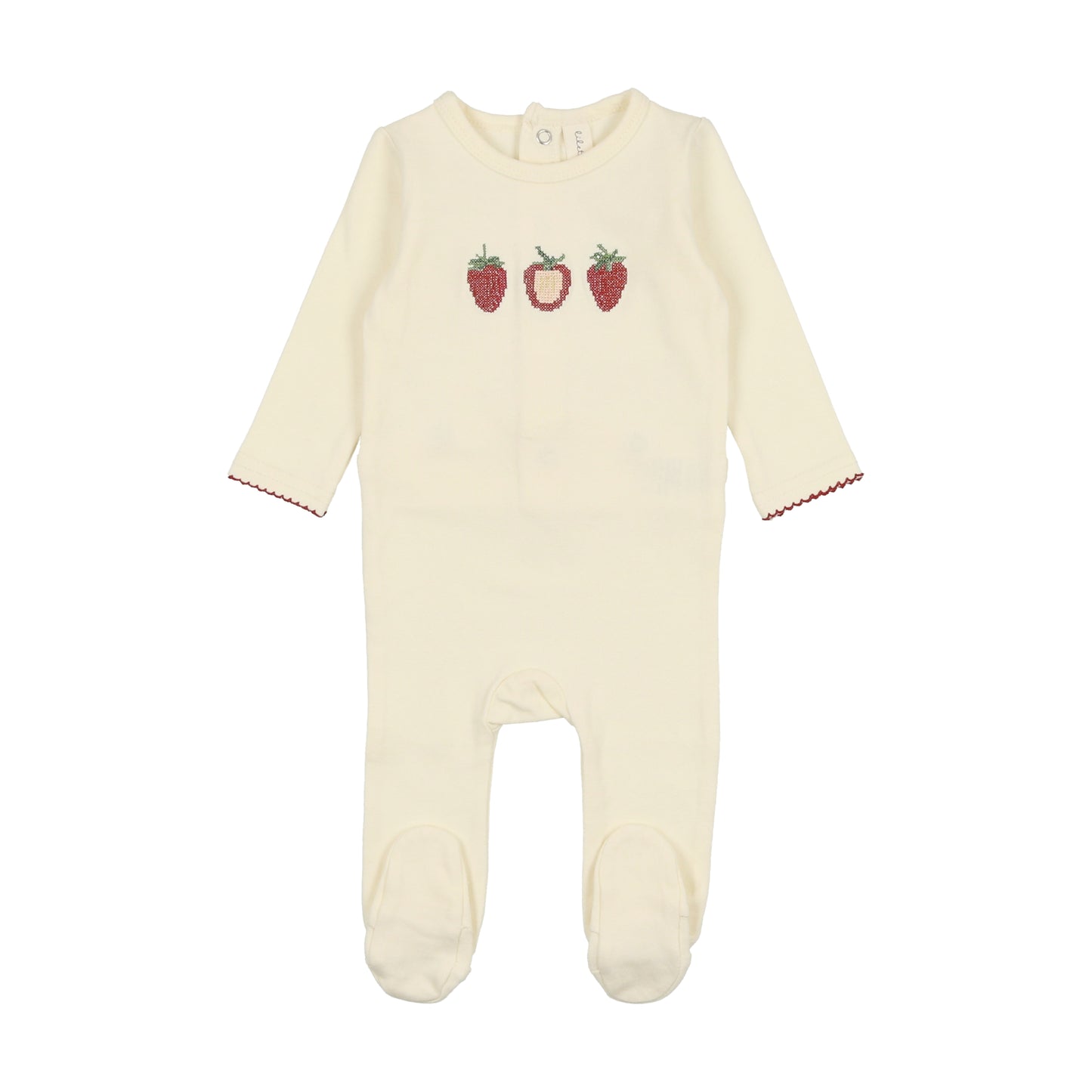 LILETTE IVORY/STRAWBERRY EMBROIDERED FRUIT FOOTIE