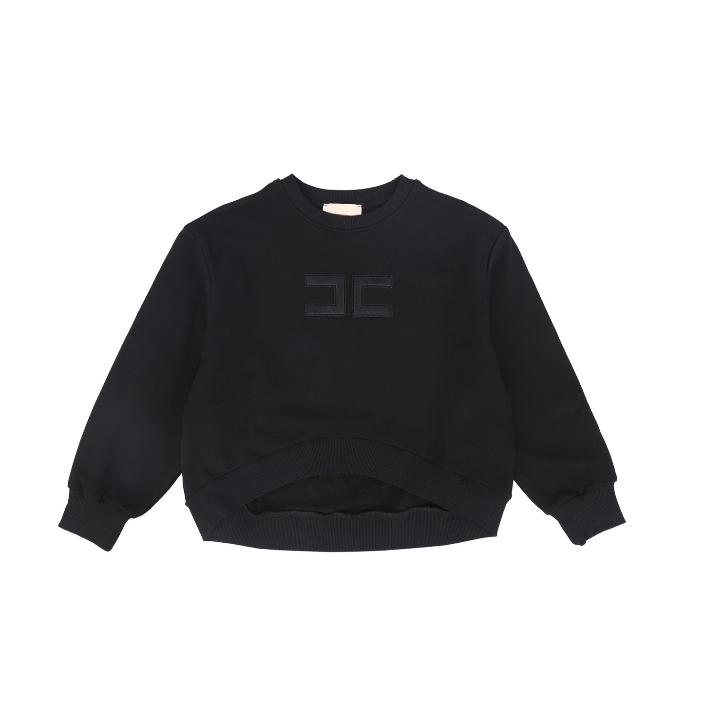 ELISABETTA FRANCHI BLACK LOGO ASYMMETRICAL SWEATSHIRT